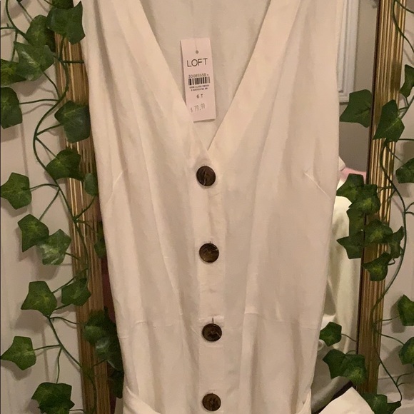 Loft Tall Linen Blend Button Tie Waist Dress - Picture 3 of 3